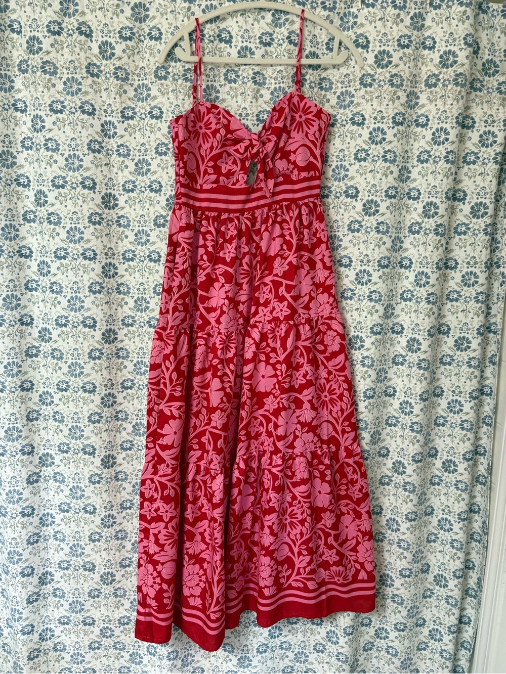 Francesca’s  Floral Spaghetti-Strap Maxi Dress in Red and Pink